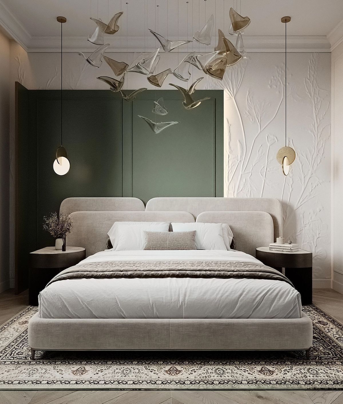 Luxury master bedroom with walk-in closet and seating area